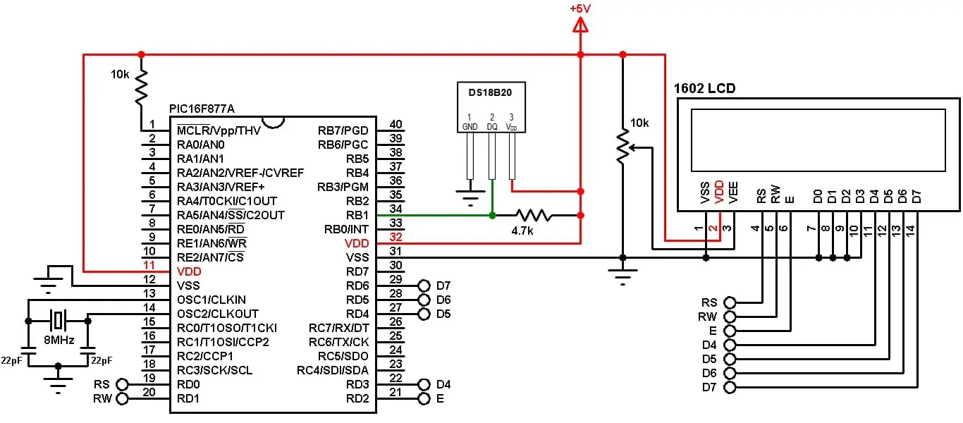 Wiring diagram for the DS18B20