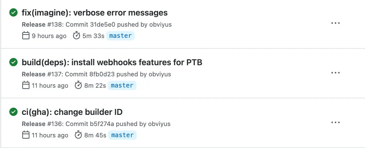 Screenshot of extremely short CI builds