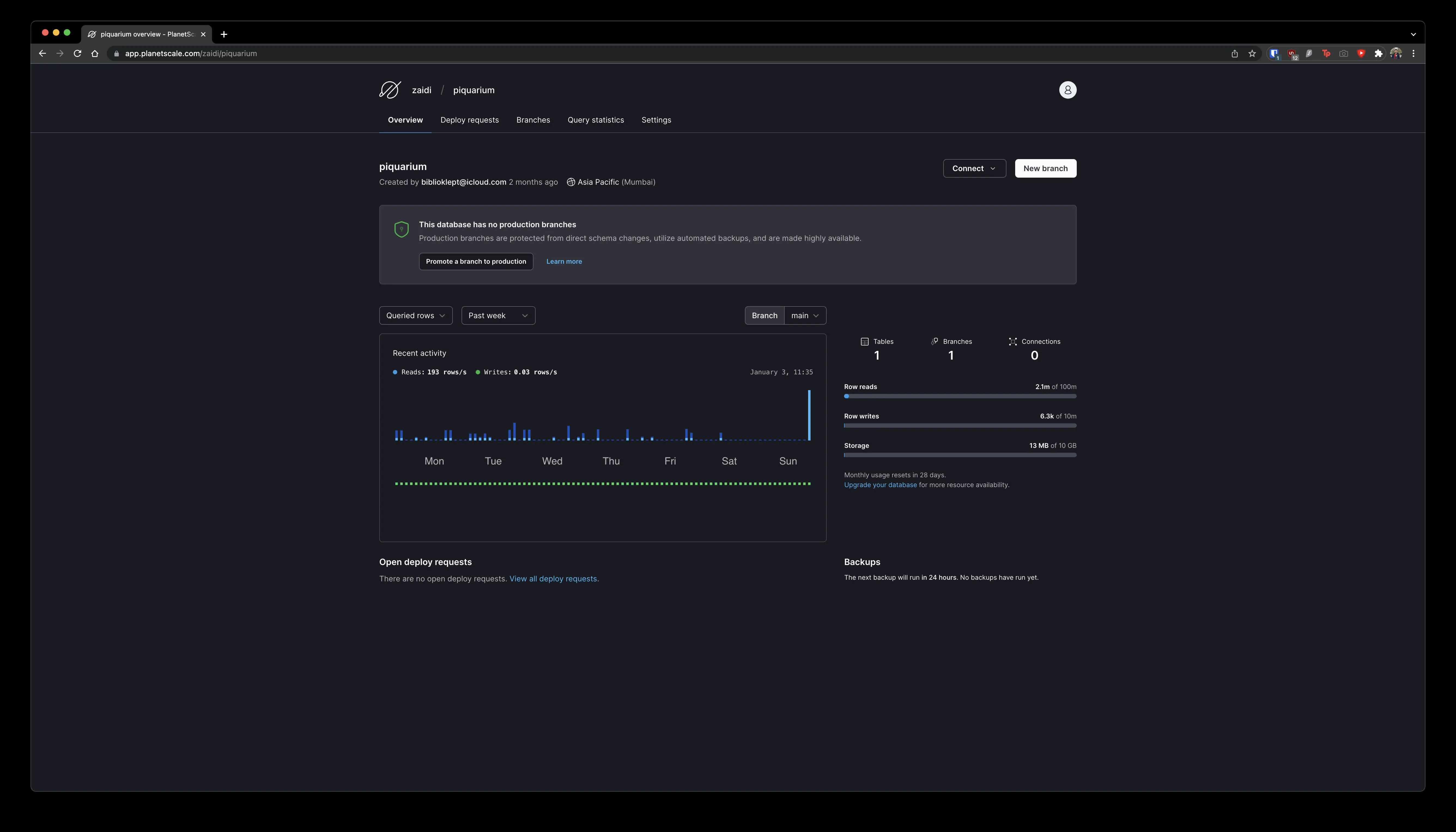 PlanetScale Dashboard